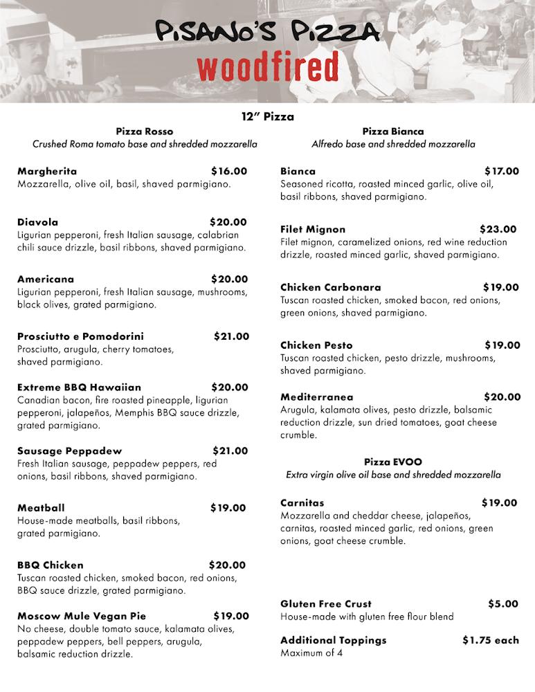 Pisanos Woodfired Pizza Menu image 1
