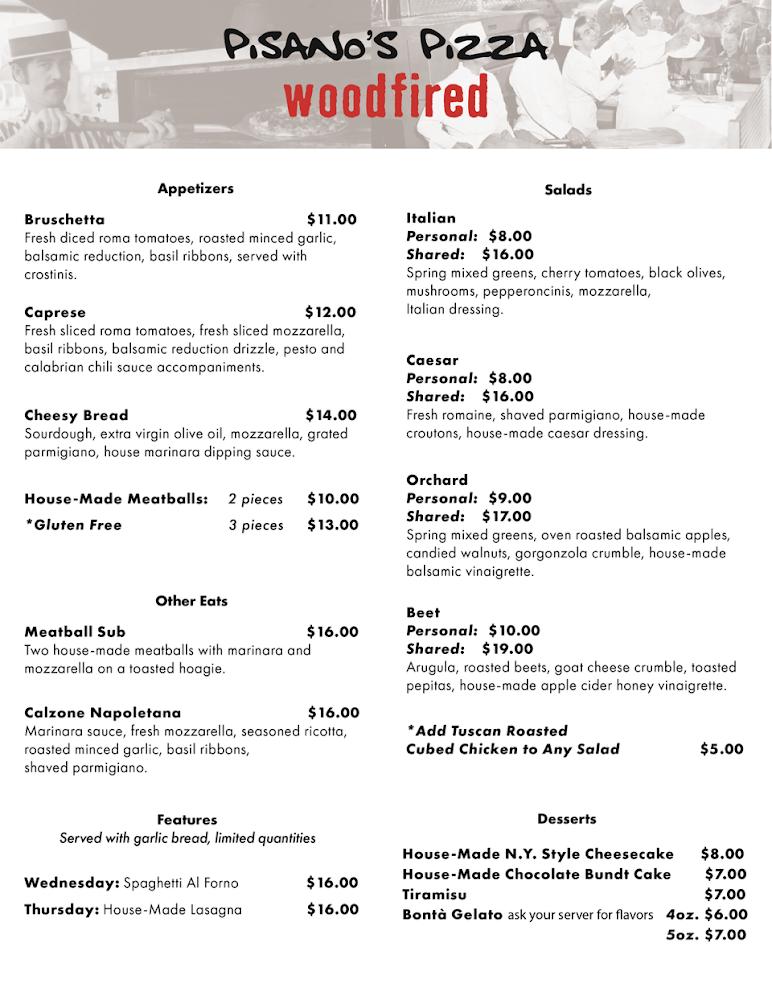 Pisanos Woodfired Pizza Menu image 2